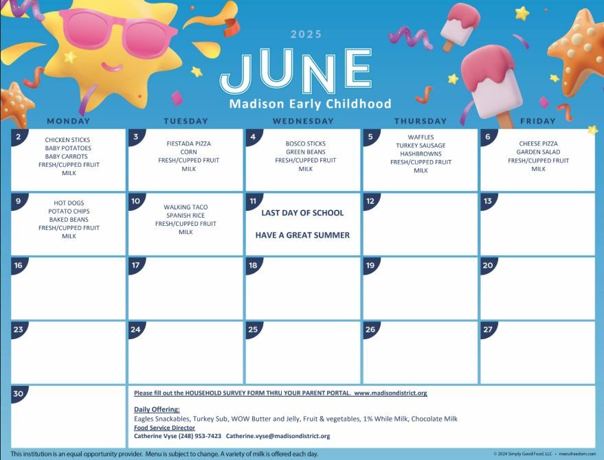 June 2025 Lunch Menu