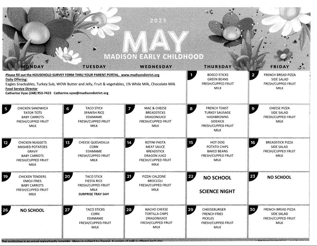 May Lunch Menu