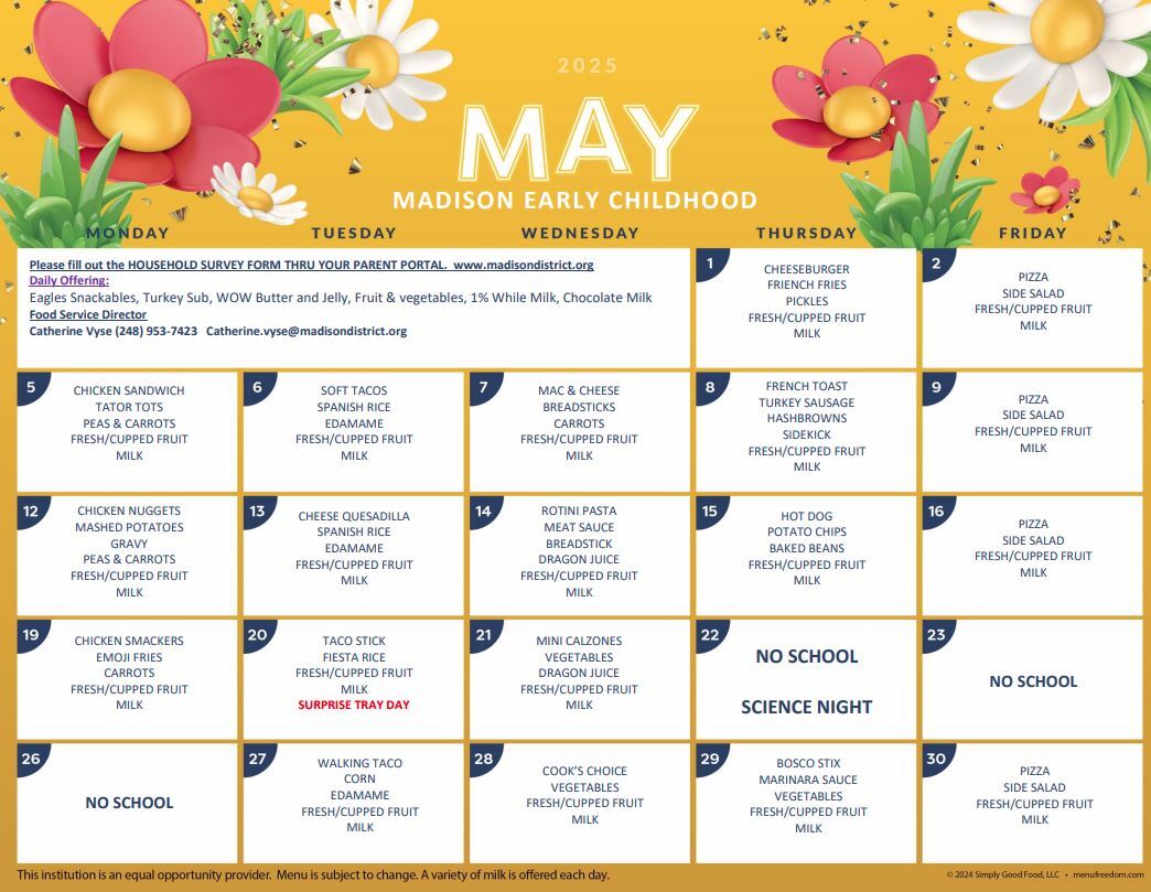May Lunch Menu