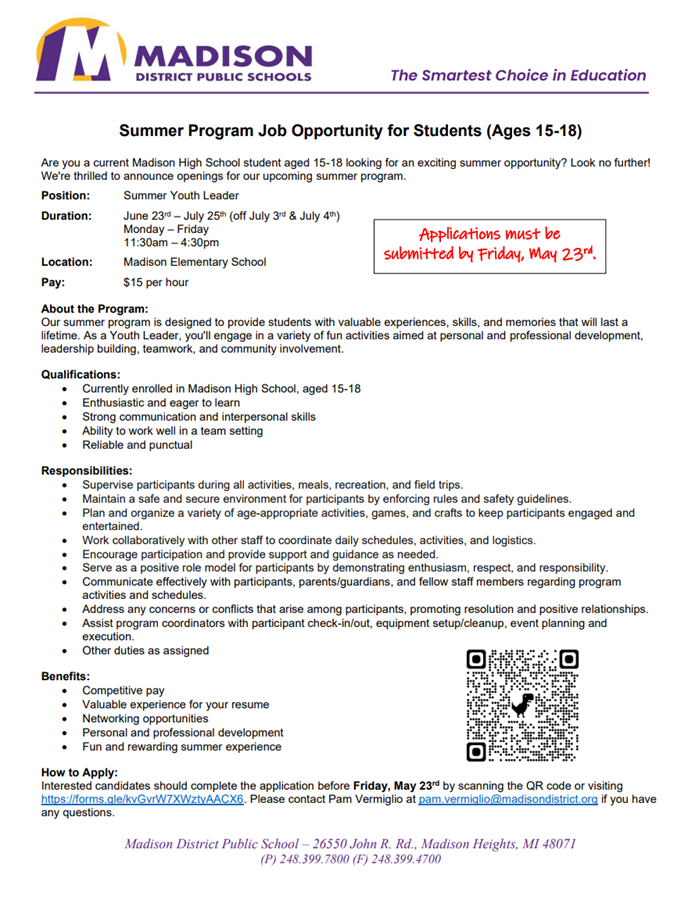 Summer Youth Leader Application
